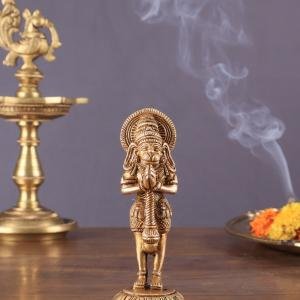 Brass Hanuman in Anjali Namaskar Mudra 4" | Spiritual Symbol of Humility, Devotion & Prayer | Intricate Craftsmanship | 270g Compact Idol | Home Altar Decor